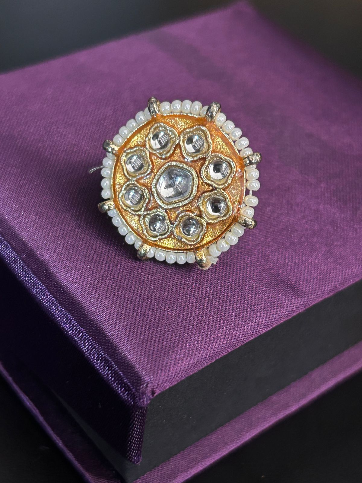 Round Kundan & Pearl Adjustable Ring – Traditional Ethnic Jewellery